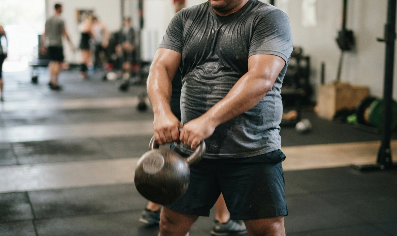 Man training with a kettlebell